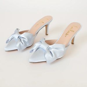 Lulus Lyle Light Blue Satin Pointed-Toe Mules